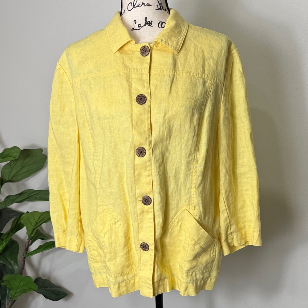 CHICOS Linen Yellow Button-Up Jacket SZ 2